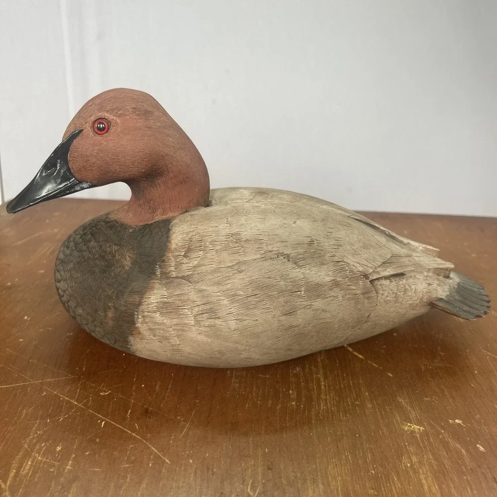 Vintage 1984 M Jones Signed Hand Carved Canvasback Drake Duck Decoy Folk Art